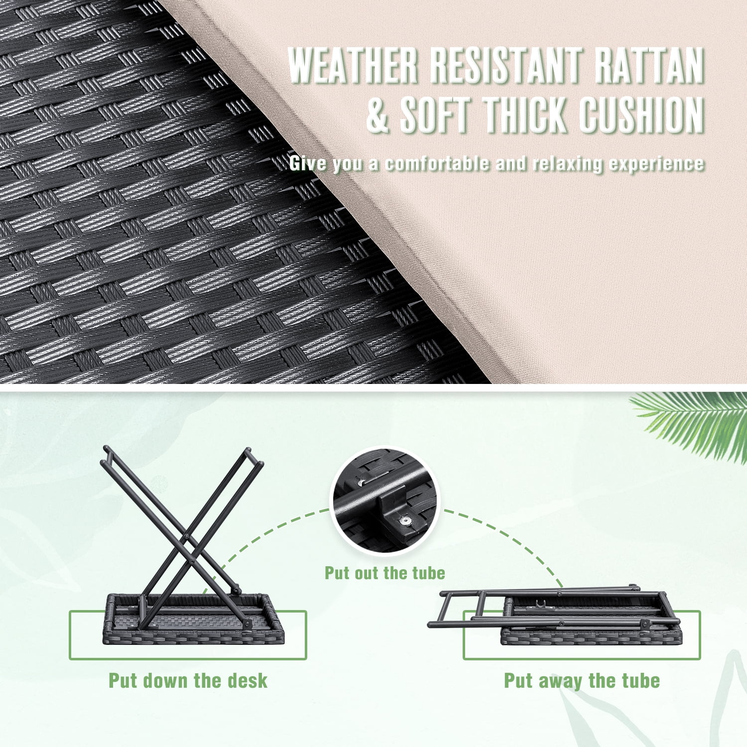 Devoko 3-Piece Outdoor Folding Lounge Chair Set