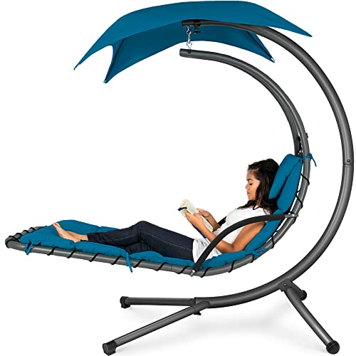 Curved Steel Hanging Chaise Lounge Chair Swing - Peacock Blue