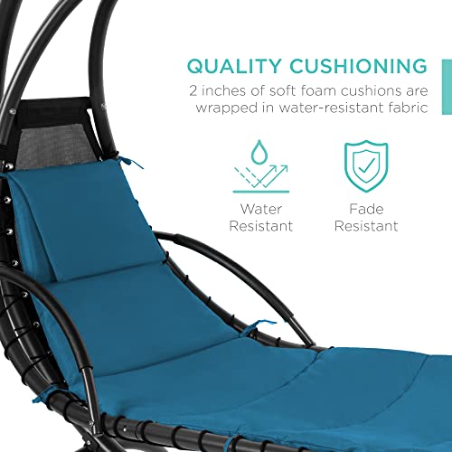 Curved Steel Hanging Chaise Lounge Chair Swing - Peacock Blue