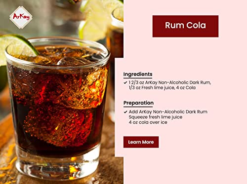 ArKay Non-Alcoholic Dark Rum | Make Great Zero Proof Cocktails | Rum Alternative | 0 Calories 0 Sugar |