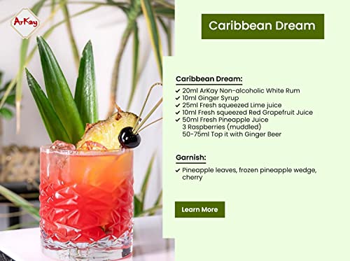 ArKay Non-Alcoholic White Rum | Make Great Zero Proof Cocktails | 0 Calories 0 Sugar | 33 FL Oz |