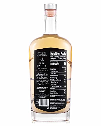 Free Spirits | The Spirit of Tequila | Non-Alcoholic, 750ml, Oaky Vanilla-Kissed, Smoky & Agave Notes, Ultra Low Calorie, Low Sugar, Vegan, Gluten Free, Mood Lifting Vitamins