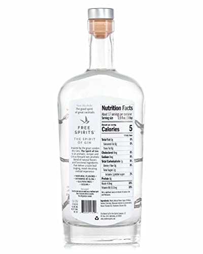 Free Spirits | The Spirit of Gin | Award Winning Non-Alcoholic Spirit for Cocktails | Juniper & Citrus Notes, Only 5 Calories, Vegan & Gluten-Free with Mood Lifting Vitamins | 750 ml