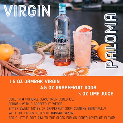 DAMRAK VIRGIN 0.0 – Non Alcoholic Distilled Spirit – Highest Rated Citrus-Forward Gin Mocktails – Mix Delicious Non Alcoholic Cocktails