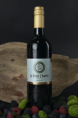 Le Petit Chavin Merlot Dealcoholized 0.0% Non-Alcoholic Red From France 750ml, Vegan (1 Bottle)