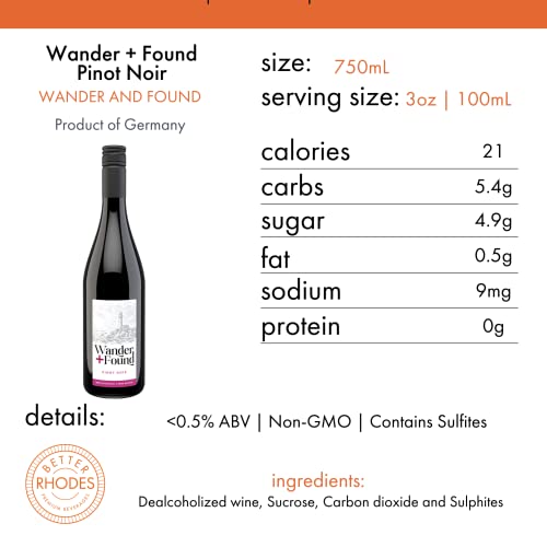 Wander + Found Pinot Noir Non Alcoholic Wine | Red Blend, 750 mL