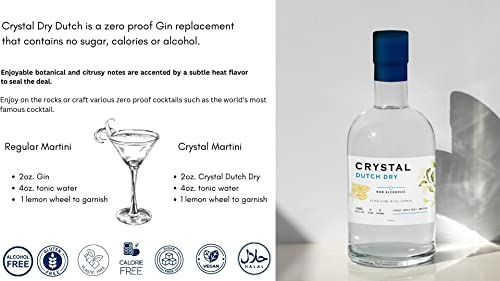 Crystal Dutch Dry Non- alcoholic zero proof spirit alternative premium beverage with zero sugar zero calories 0.00% alcohol gin replacement