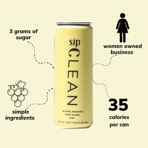 SipClean Low Alcohol White Wine .5% 4 Pack- No Added Sugar Sparkling Non Alcoholic Wine
