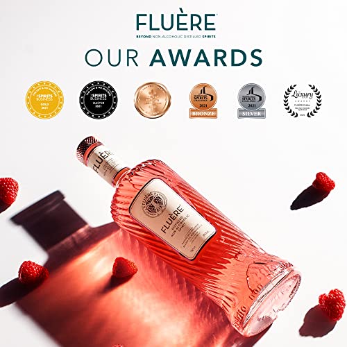 FLUÈRE PINK GIN ALTERNATIVE – Fresh Rasberry Blend, Non-Alcoholic Spirit, 23.7 Fl Oz| Low Calories | Created for Cocktails | Coriander Seed, Juniper Berries, Raspberries, Lavender and Lime Peel