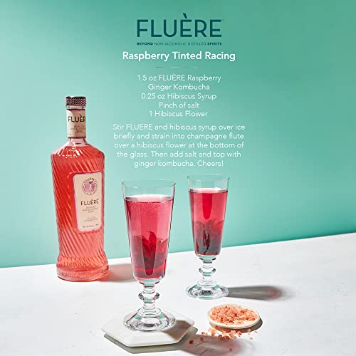 FLUÈRE PINK GIN ALTERNATIVE – Fresh Rasberry Blend, Non-Alcoholic Spirit, 23.7 Fl Oz| Low Calories | Created for Cocktails | Coriander Seed, Juniper Berries, Raspberries, Lavender and Lime Peel