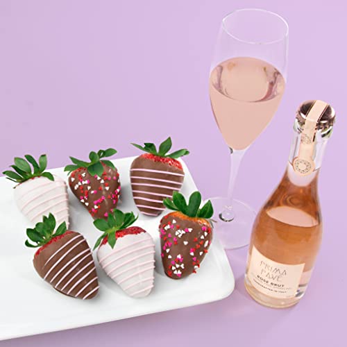 A Gift Inside 6 Chocolatey Covered Love Berries Strawberries with Sparkling Alcohol-Free Rose Brut