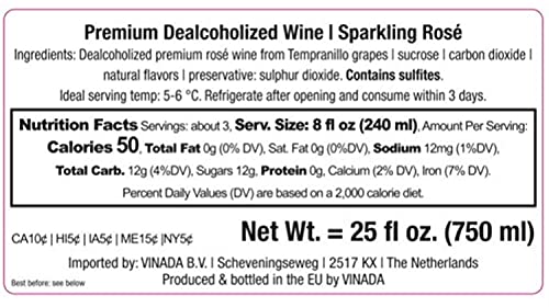 VINADA - Sparkling Gold & Rosé Variety Pack - Zero Alcohol Wine - 750 mL (6 Glass Bottles)