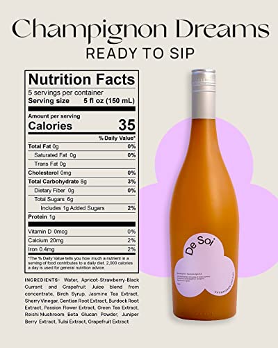 De Soi Champignon Dreams by Katy Perry - Sparkling Beverages Non-Alcoholic Drinks, Natural Botanicals, Adaptogen Drink, Reishi Mushroom, Vegan, Gluten-Free, Ready to Drink Bottle (750ml)