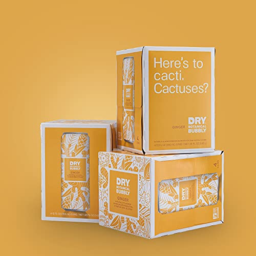 DRY Non-Alcoholic Botanical Bubbly |Ginger | Sparkling and ready to sip or Use as a Mocktail Mixer |Less Sweet, All Natural Ingredients, Non-GMO | Sophisticatedly zero-proof, 12 Fl Oz (Pack of 12)