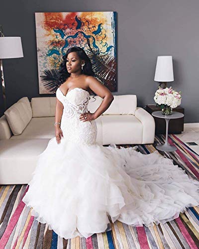 Plus Size Ivory Mermaid Wedding Dress with Cap Sleeves
