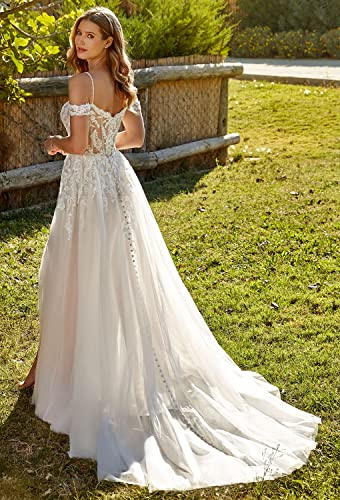 Lace Appliqued Beach Wedding Dress for Brides