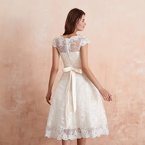 Ivory Lace Knee-Length Wedding Dress for Women