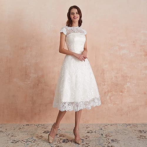 Ivory Lace Knee-Length Wedding Dress for Women