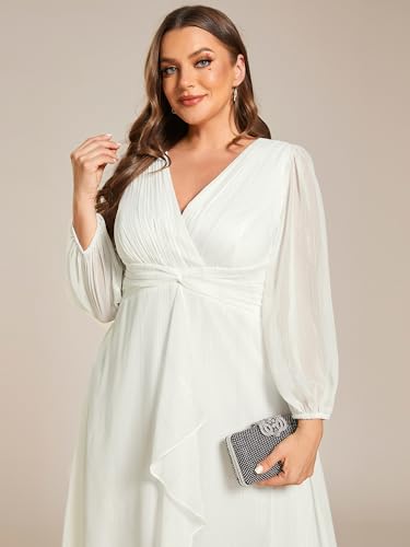 Plus Size Cream V Neck A Line Midi Dress