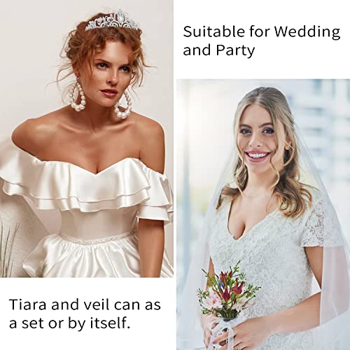 Bridal Tiara and Veil Set in White and Silver