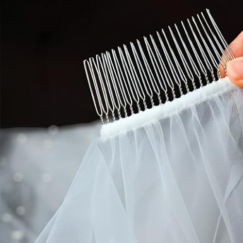 Elegant Pearl and Crystal Bridal Veil, Fingertip Length