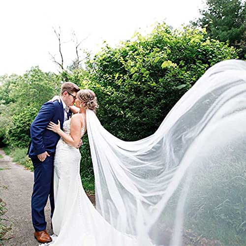 Ursumy Long Bridal Cathedral Veil in White