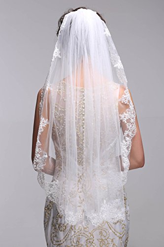 Simple Elegant Lace Wedding Veil with Comb, Ivory