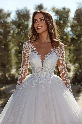 Yoreuoia Princess Long Sleeve Lace Wedding Dress