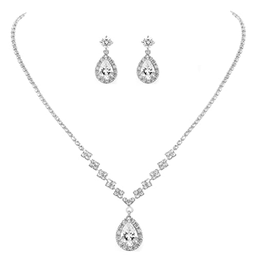 Silver Crystal Bridal Necklace and Earrings Set