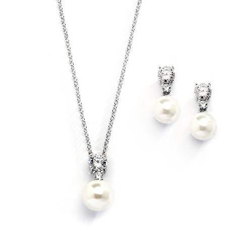 Mariell Pearl Necklace and Earrings Set for Weddings