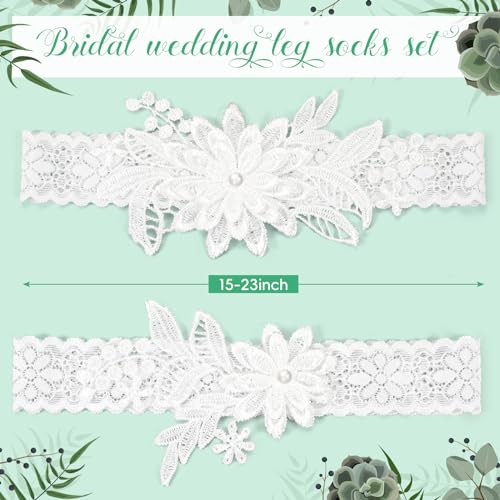 Bridal Lace Garter with Pearls - White