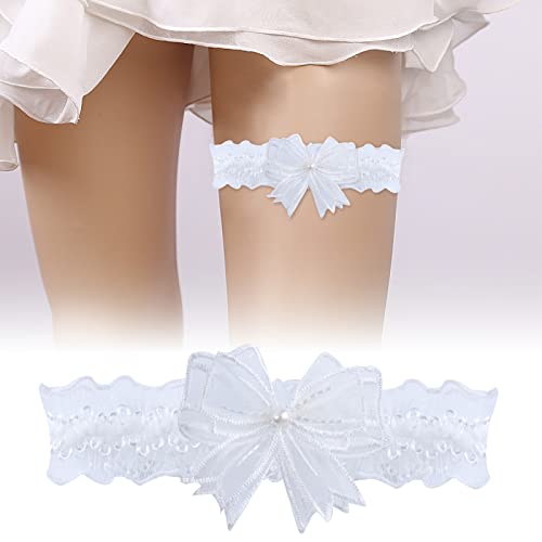 White Lace Wedding Garter with Pearl Butterfly