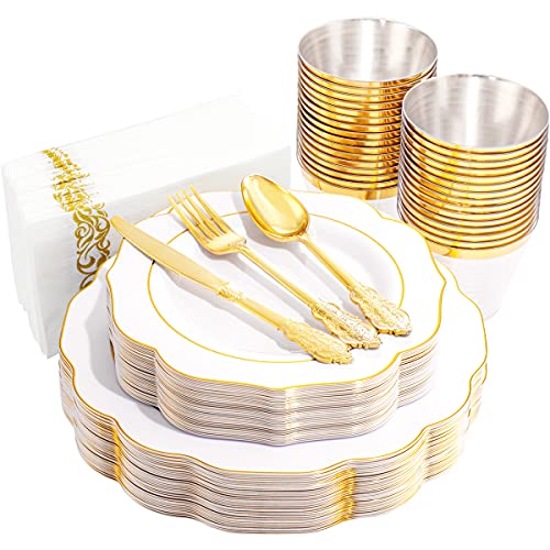 175PCS Gold Disposable Tableware Set for Weddings