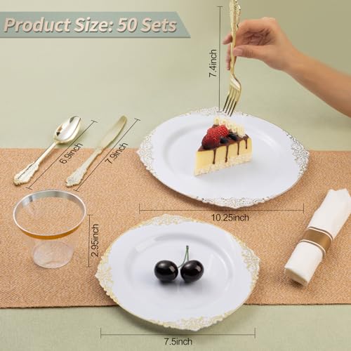 350PCS Gold Plastic Plates Set for Weddings