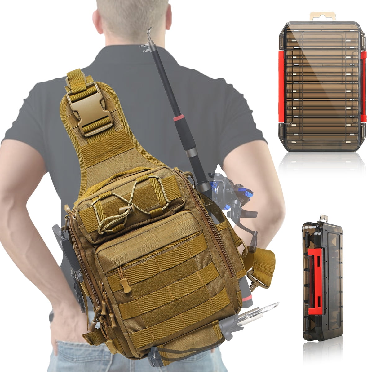 Compact Fishing Tackle Bag with Rod Holder