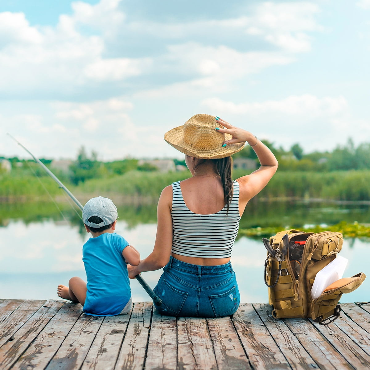 Compact Fishing Tackle Bag with Rod Holder