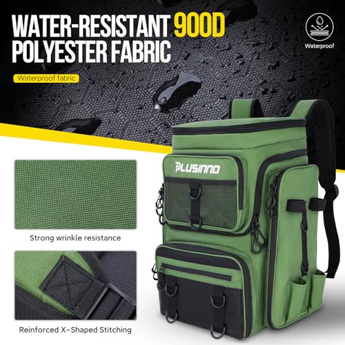 PLUSINNO 42L Water-resistant Fishing Backpack with Rod Holders