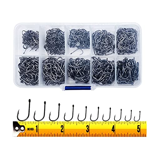 300PCS High-Carbon Steel Barbed Fishing Hooks - 10 Specifications