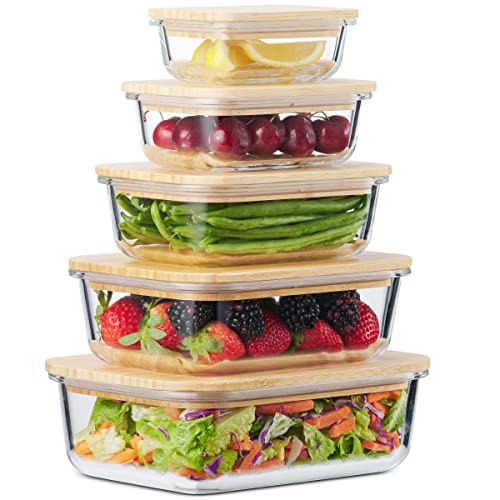 Eco-Friendly Glass Food Storage Containers with Bamboo Lids