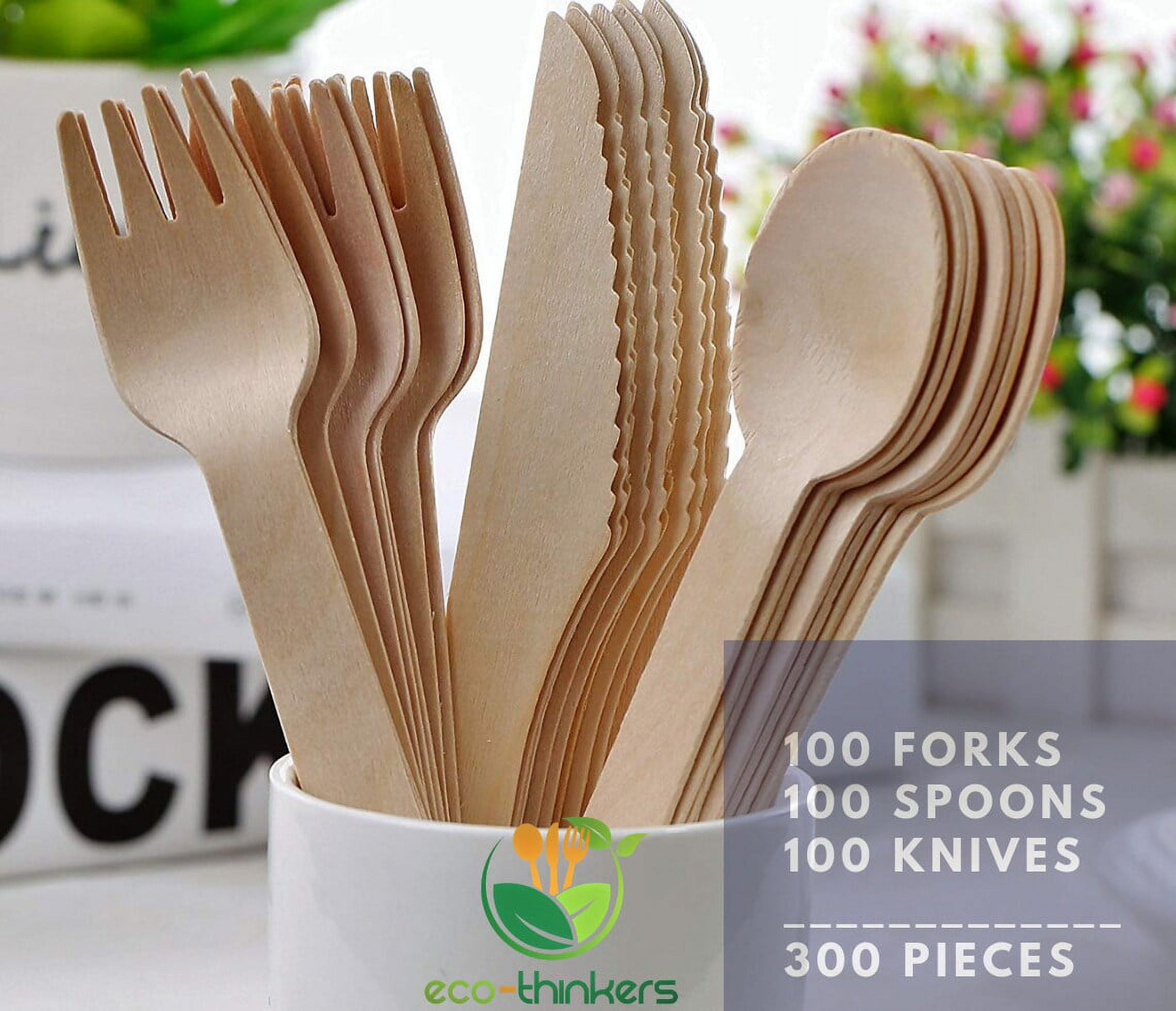 EcoThinkers 200-Piece Wooden Cutlery Set
