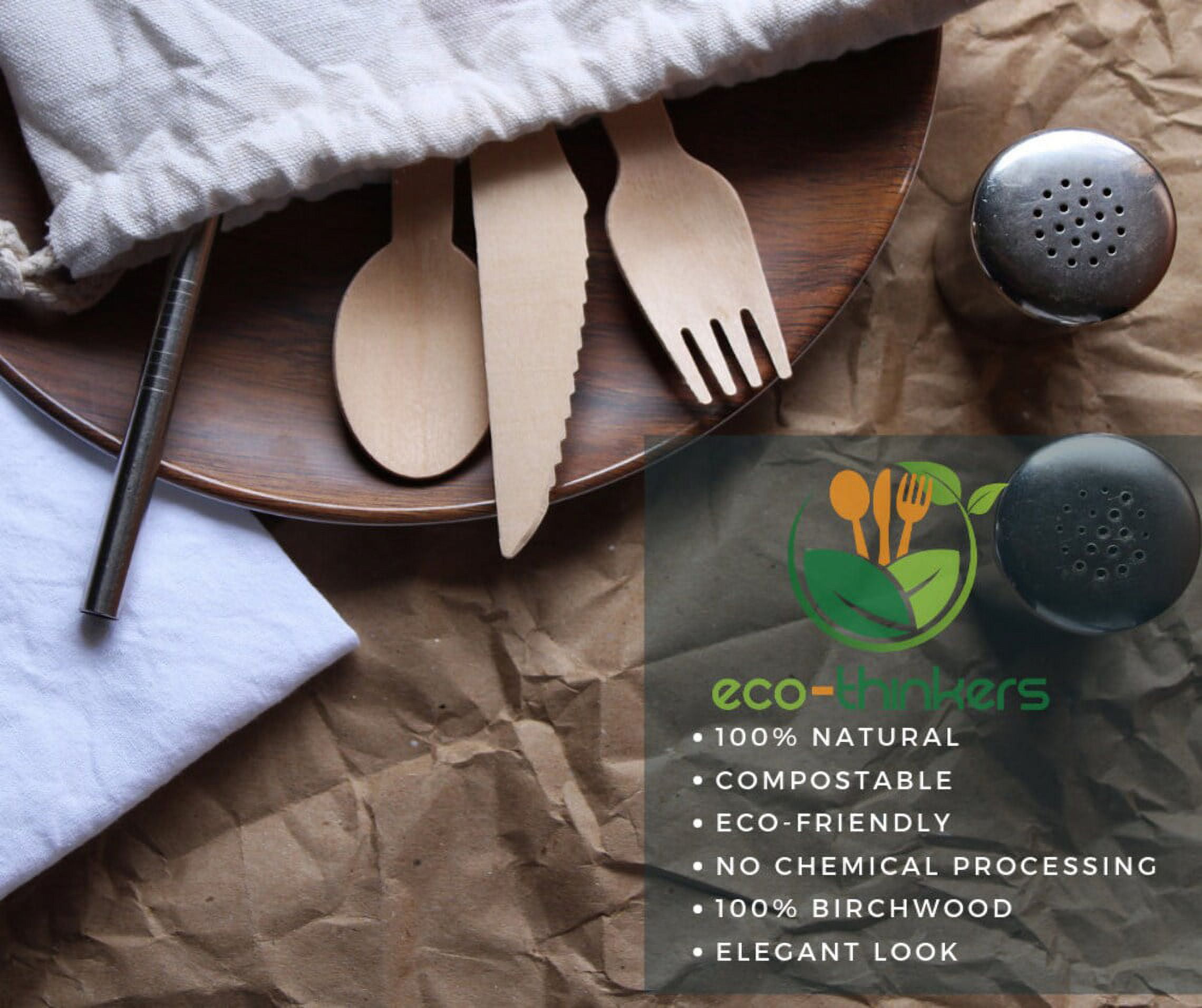 EcoThinkers 200-Piece Wooden Cutlery Set
