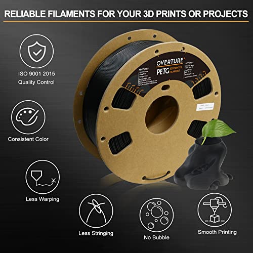 OVERTURE PETG 1.75mm Filament (Black, 1kg)