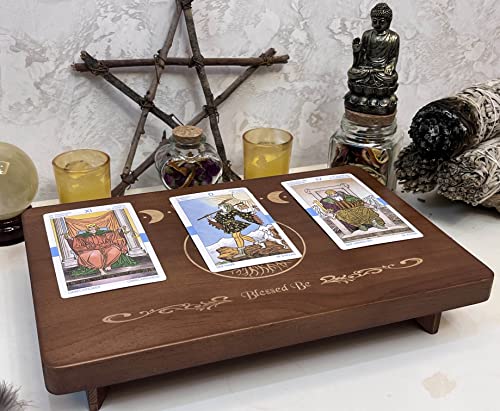 Wooden Meditation Altar Table with Moon Engraving