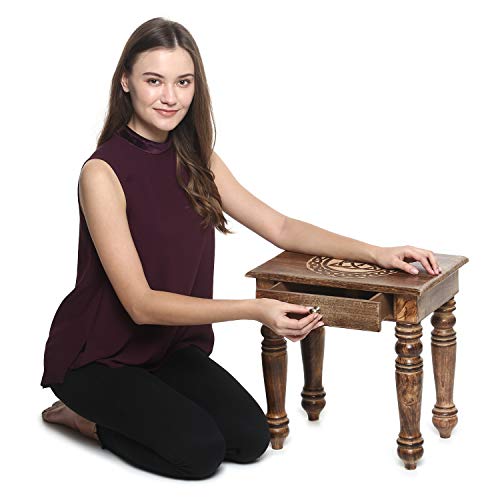 Art Deco Carved Wood Square Side Table