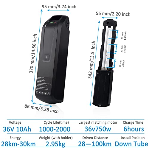 48V/36V Lithium-Ion eBike Down Tube Battery