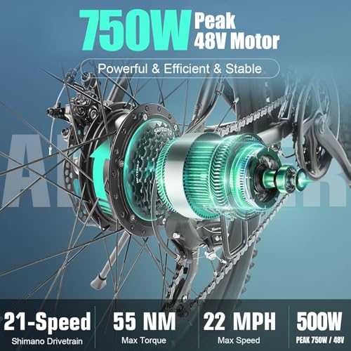 ANCHEER 500W Electric Mountain Bike with 21 Speeds