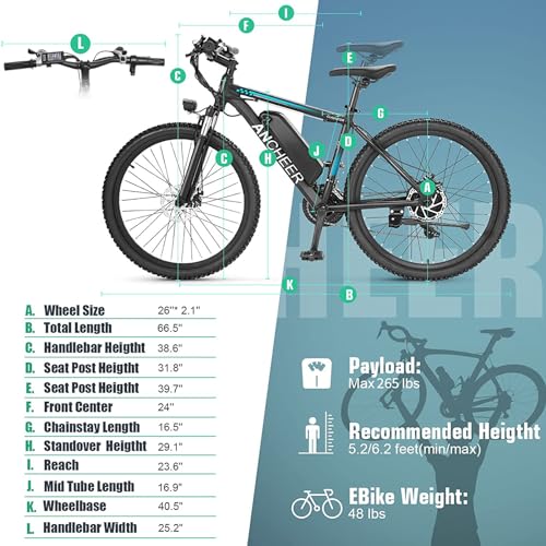 ANCHEER 500W Electric Mountain Bike with 21 Speeds
