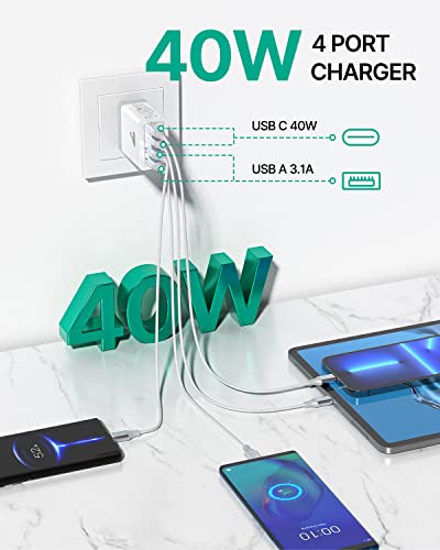 40W 4-Port Fast USB C Wall Charger