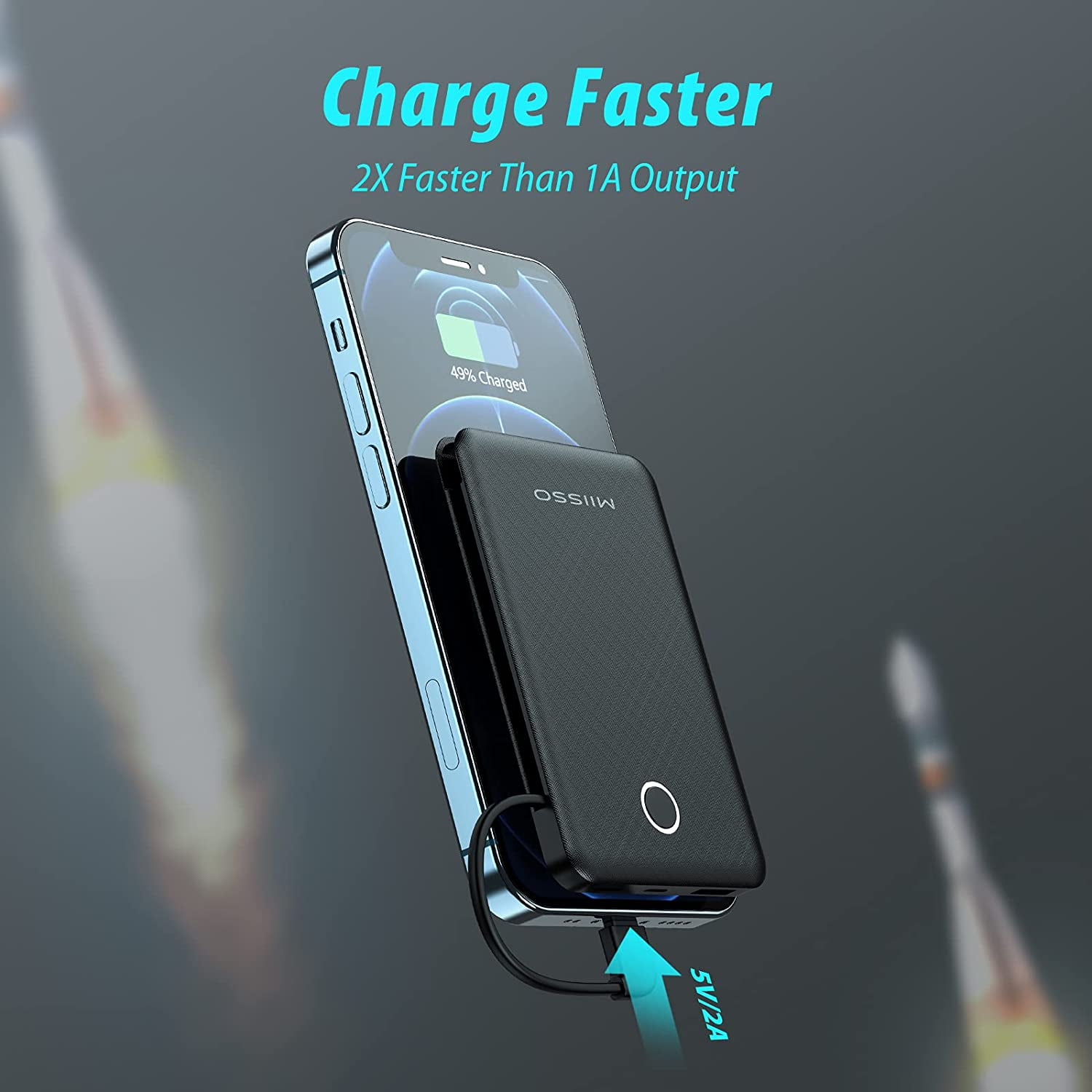 Mini 6000mAh Power Bank with Built-In USB-C Cable