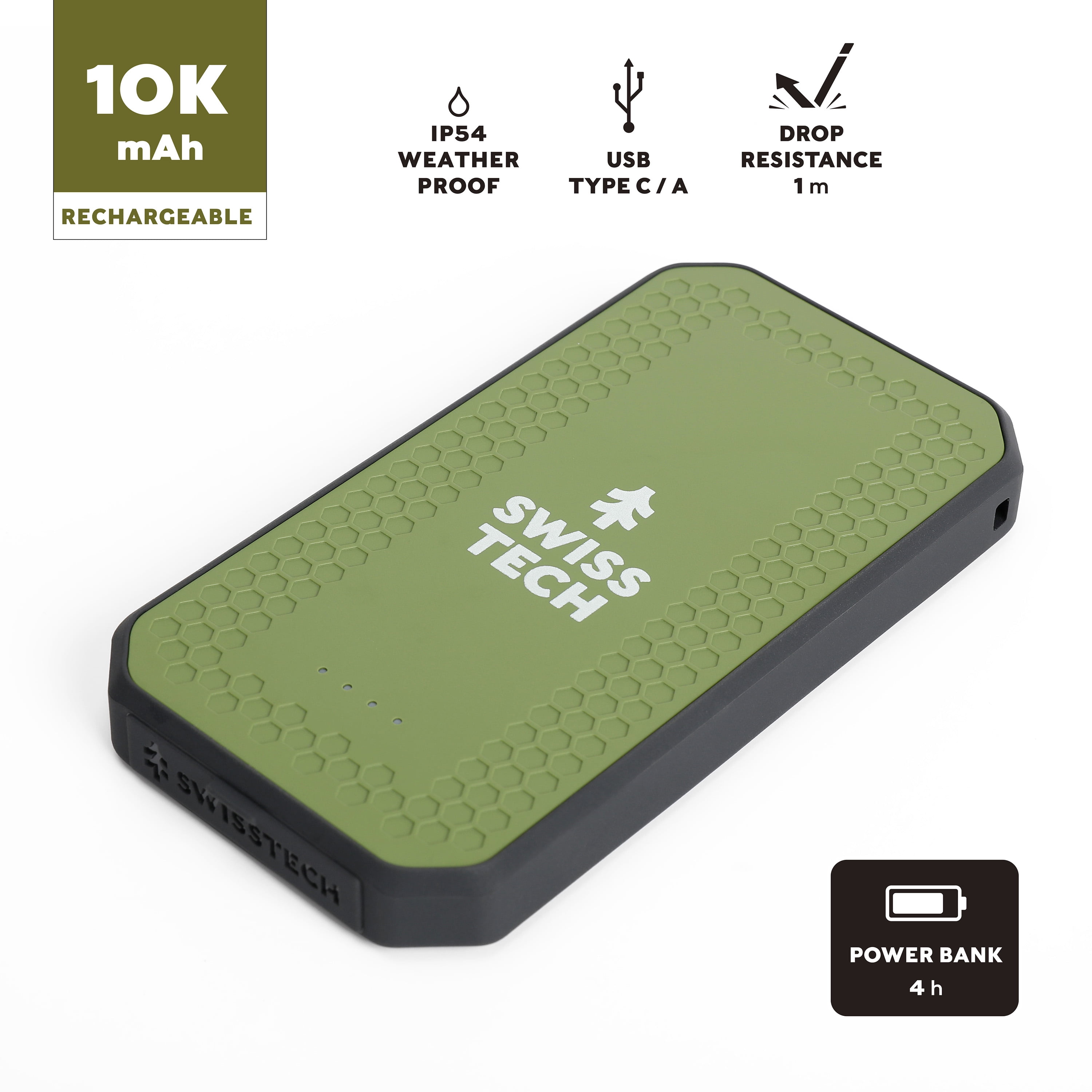 Swiss Tech Antreiben IP54 Weatherproof 10000mAh Power Bank